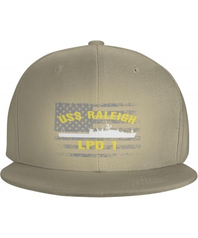 USS Raleigh LPD-1 Flat Brim Baseball Cap Men's Adjustable Trucker Hat Natural $15.80 Baseball Caps