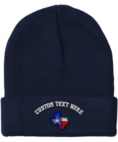 Beanies for Men Texas State Flag Map B Embroidery Flags Winter Hats for Women Acrylic Skull Cap 1 Size Navy Personalized Text...