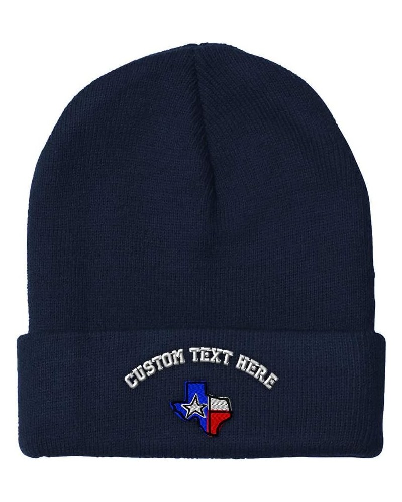 Beanies for Men Texas State Flag Map B Embroidery Flags Winter Hats for Women Acrylic Skull Cap 1 Size Navy Personalized Text...