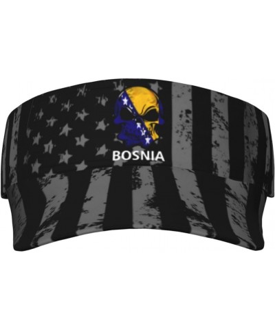 Bosnia Flag Skull Visor Cap Sports Empty Top Hats Adjustable Sun Tennis Caps for Men Women69 Black $13.24 Visors