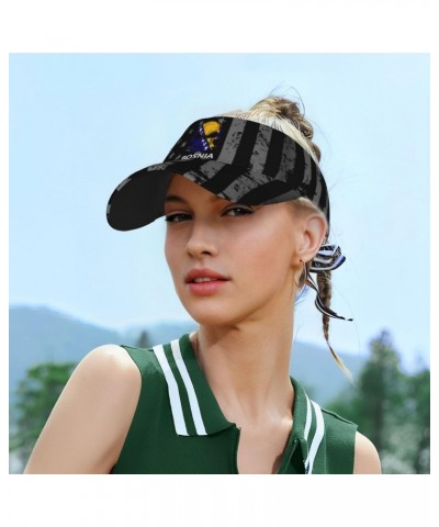 Bosnia Flag Skull Visor Cap Sports Empty Top Hats Adjustable Sun Tennis Caps for Men Women69 Black $13.24 Visors