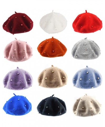 Toddler Wool Pearl Beret, French Style Fashion Beret Hat Winter Retro Solid Color Baby Girl Beret Cap White $8.12 Berets