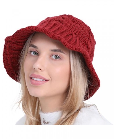 Women's Autumn and Winter Woolen Pot Hat Fashion and Cute Knitted Warm and Cold Fisherman Hat Dad Hat Cap Men Red $6.11 Sun Hats