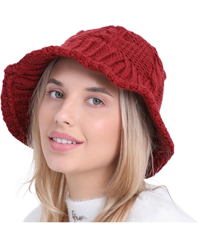 Women's Autumn and Winter Woolen Pot Hat Fashion and Cute Knitted Warm and Cold Fisherman Hat Dad Hat Cap Men Red $6.11 Sun Hats