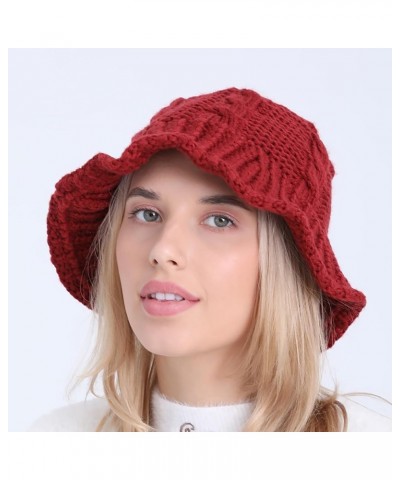 Women's Autumn and Winter Woolen Pot Hat Fashion and Cute Knitted Warm and Cold Fisherman Hat Dad Hat Cap Men Red $6.11 Sun Hats