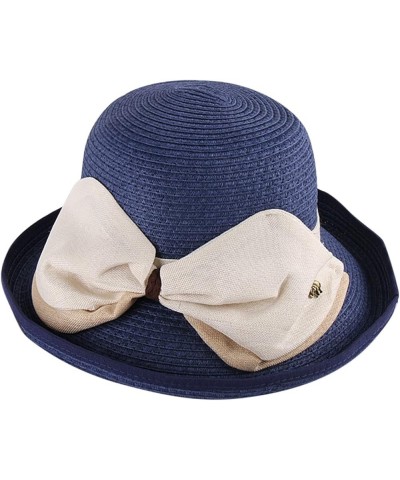 Wide Brim Floppy Summer Hats for Women Beach Panama Straw Bucket Hat Femme Packable Foldable Bow Sun Hat Navy $8.44 Sun Hats