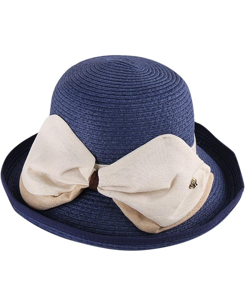 Wide Brim Floppy Summer Hats for Women Beach Panama Straw Bucket Hat Femme Packable Foldable Bow Sun Hat Navy $8.44 Sun Hats