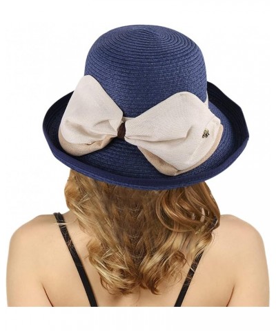 Wide Brim Floppy Summer Hats for Women Beach Panama Straw Bucket Hat Femme Packable Foldable Bow Sun Hat Navy $8.44 Sun Hats