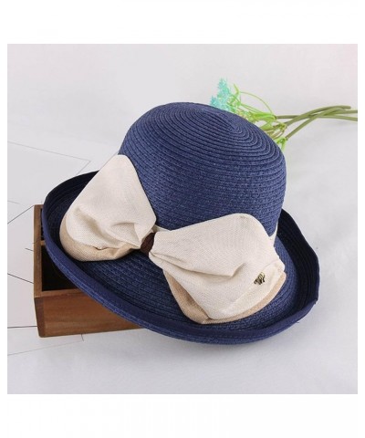 Wide Brim Floppy Summer Hats for Women Beach Panama Straw Bucket Hat Femme Packable Foldable Bow Sun Hat Navy $8.44 Sun Hats