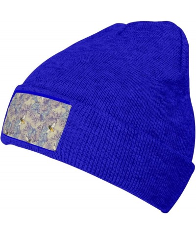 Bee Flying Print Knitted Hat Daily Soft, Warm Hat,Adult Beanie Hat, Elastic Brimless Cap Doudou Hat Blue $9.64 Skullies & Bea...