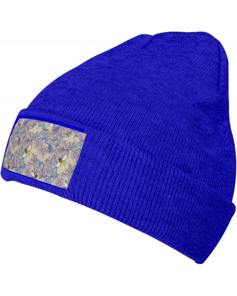 Bee Flying Print Knitted Hat Daily Soft, Warm Hat,Adult Beanie Hat, Elastic Brimless Cap Doudou Hat Blue $9.64 Skullies & Bea...