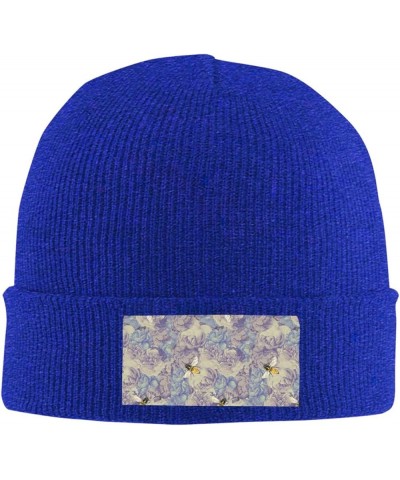 Bee Flying Print Knitted Hat Daily Soft, Warm Hat,Adult Beanie Hat, Elastic Brimless Cap Doudou Hat Blue $9.64 Skullies & Bea...