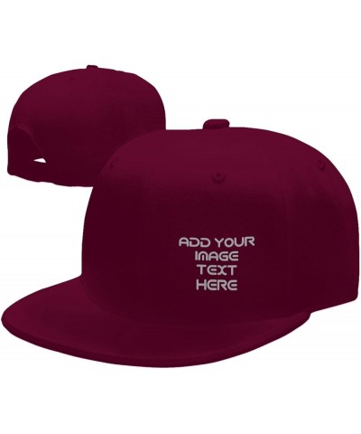 Custom Hat with Your Picture Text Logo Name Personalized Flat Hats Dark Red $8.05 Baseball Caps