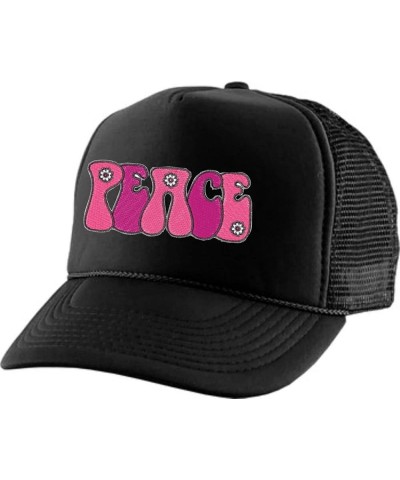 Adjustable Trucker Hat Peace Embroidered Mesh Baseball Cap Pink Cute Graphic Fashion Hats for Summer Black $11.72 Baseball Caps