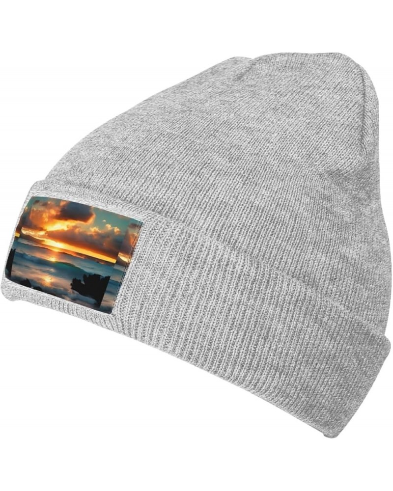 Beach Maui Hawaii Sunset Sea Waves Clouds Print Knitted Hat Daily Warm Hat,Soft Outdoor Beanie for Men Women,Eisure Gray $11....