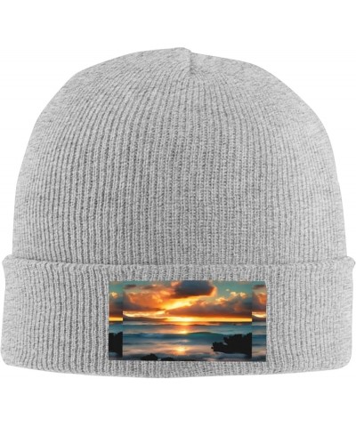 Beach Maui Hawaii Sunset Sea Waves Clouds Print Knitted Hat Daily Warm Hat,Soft Outdoor Beanie for Men Women,Eisure Gray $11....