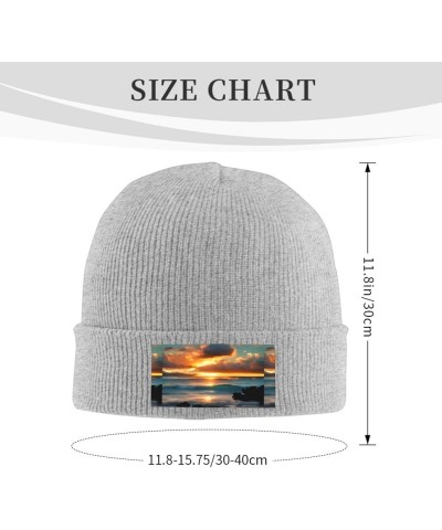 Beach Maui Hawaii Sunset Sea Waves Clouds Print Knitted Hat Daily Warm Hat,Soft Outdoor Beanie for Men Women,Eisure Gray $11....