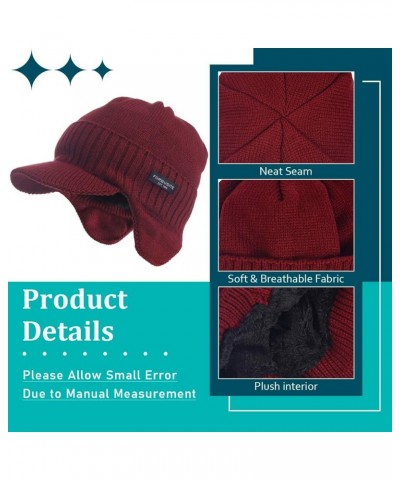 Men Winter Beanie with Brim Outdoor Fleece Visor Beanie Hats 323-claret $10.82 Rain Hats