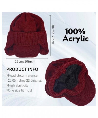 Men Winter Beanie with Brim Outdoor Fleece Visor Beanie Hats 323-claret $10.82 Rain Hats