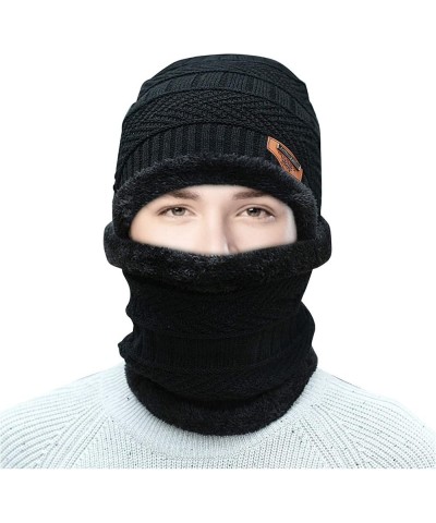 Women Men Fleece Lined Hat Woolen Thermal Cycling Cap Slouchy Windproof Winter Warm Chunky Soft + Scarf Suit Black $7.78 Skul...