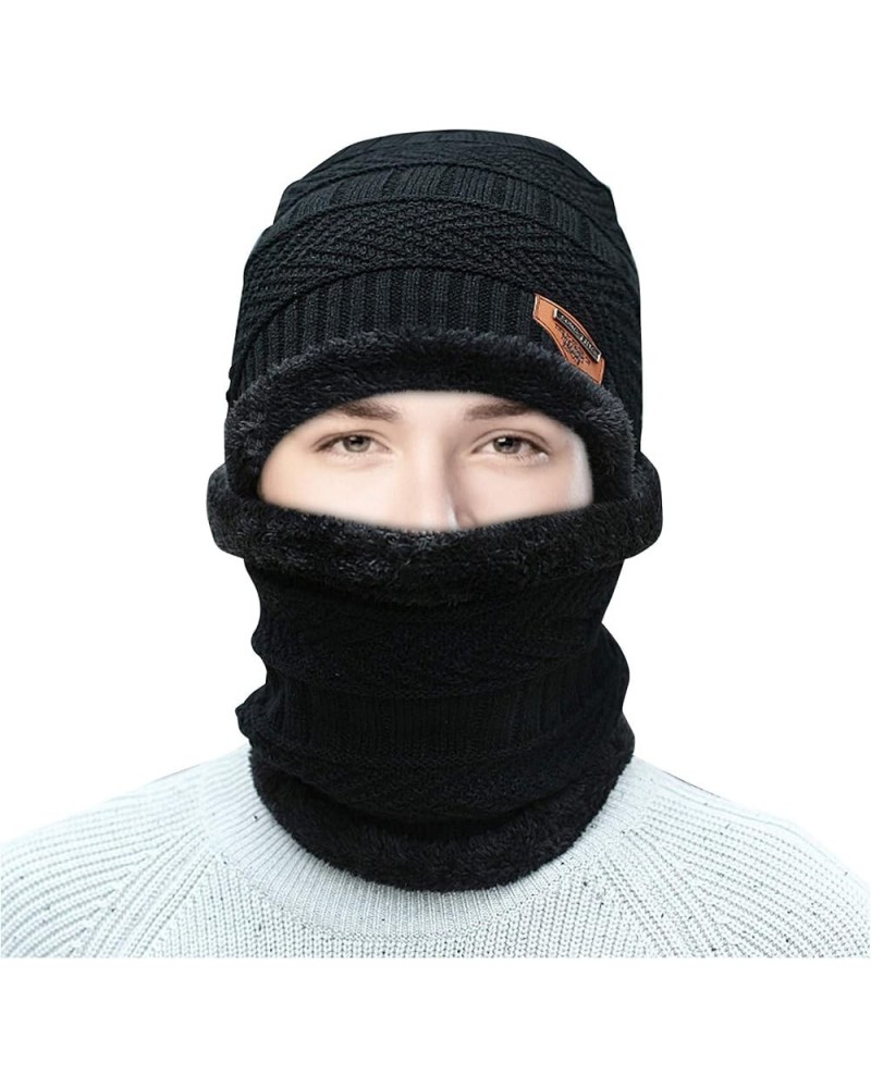 Women Men Fleece Lined Hat Woolen Thermal Cycling Cap Slouchy Windproof Winter Warm Chunky Soft + Scarf Suit Black $7.78 Skul...