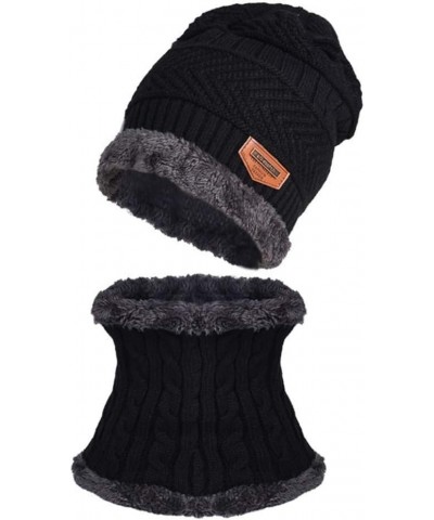 Women Men Fleece Lined Hat Woolen Thermal Cycling Cap Slouchy Windproof Winter Warm Chunky Soft + Scarf Suit Black $7.78 Skul...