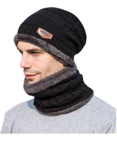 Women Men Fleece Lined Hat Woolen Thermal Cycling Cap Slouchy Windproof Winter Warm Chunky Soft + Scarf Suit Black $7.78 Skul...