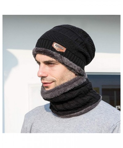 Women Men Fleece Lined Hat Woolen Thermal Cycling Cap Slouchy Windproof Winter Warm Chunky Soft + Scarf Suit Black $7.78 Skul...