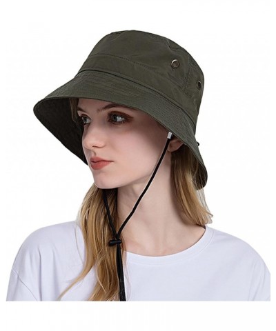 Men's Sun Hat UPF 50+ Wide Brim Sun Fisherman Bucket Hat Windproof Fishing Hats Gifts Birthday Army Green $6.51 Bucket Hats