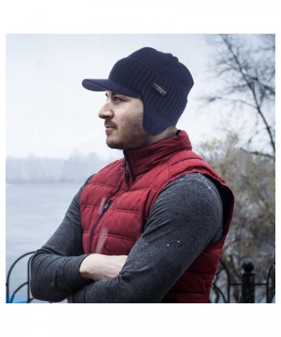 Men Winter Beanie with Brim Outdoor Fleece Visor Beanie Hats 323-claret $10.82 Rain Hats