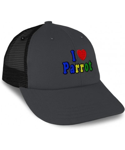 Custom Custom Trucker Hat Baseball Cap I Love Parrot Birds Bird Cotton Nature Dad Hats for Men & Women Dark Grey Black Design...