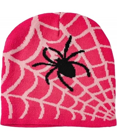 Y2K Hat Beanie Gothic Spider Graphic Knitted Spiderweb Women Beanie Winter Warm Beanies Beanies Hats Men Pink $13.24 Skullies...