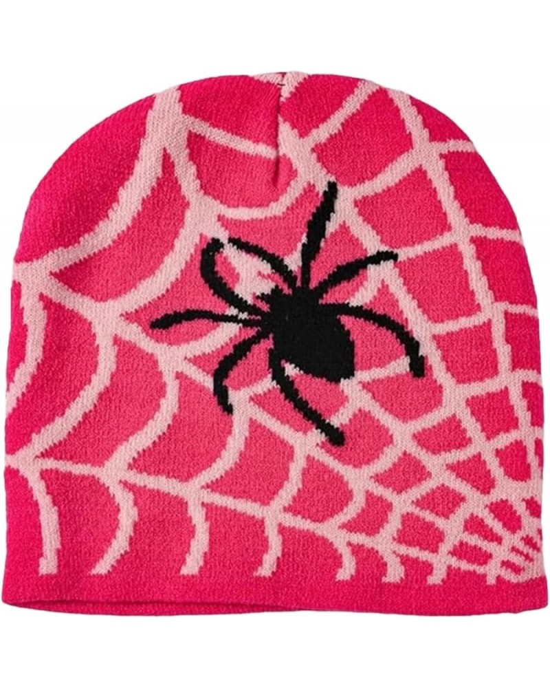 Y2K Hat Beanie Gothic Spider Graphic Knitted Spiderweb Women Beanie Winter Warm Beanies Beanies Hats Men Pink $13.24 Skullies...