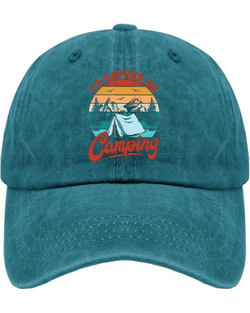 Cowboy hat Men I'd Rather be Camping Trucker hat Men Cute hat Gifts for Him Beach Caps Suitable for Streetwear Cyan Blue $11....