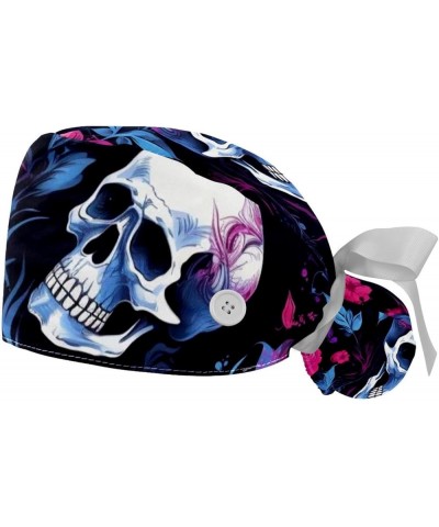 2 Packs Gourd Shaped Working Cap with Buttons Sweatband Rose Skull Scrub Cap for Women Men Color 3 $13.19 Skullies & Beanies