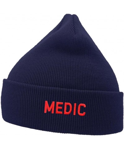 Mens Beanie Knit Hats Medic Embroidered Unisex Casual Beanies Hats for Winter Navy Acrylic $11.02 Skullies & Beanies