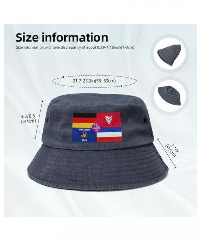 Flag of Kiel Wisconsin Denim Bucket Hat Adult Unisex Fishing Sun Hat Black Navy Blue $9.01 Bucket Hats