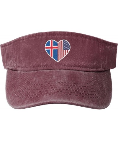 I Love America and Iceland Sun Visor Hats for Women Men Sun Hat Vintage Golf Hat Adjustable Baseball Cap Red $10.65 Visors