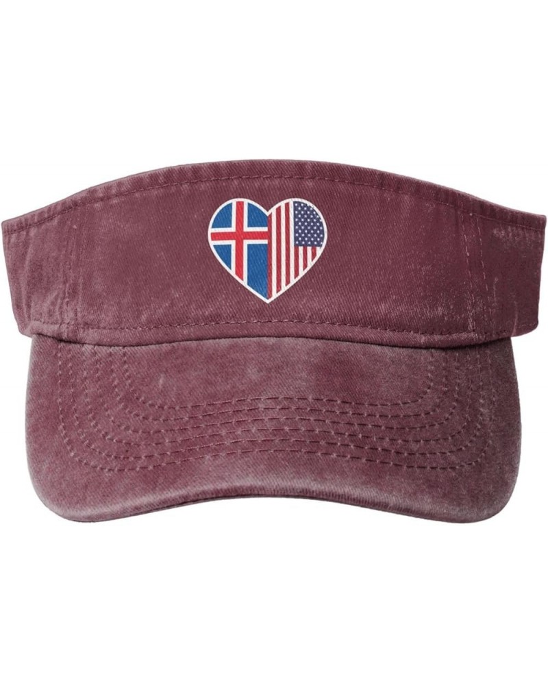 I Love America and Iceland Sun Visor Hats for Women Men Sun Hat Vintage Golf Hat Adjustable Baseball Cap Red $10.65 Visors