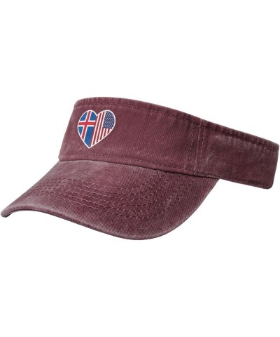 I Love America and Iceland Sun Visor Hats for Women Men Sun Hat Vintage Golf Hat Adjustable Baseball Cap Red $10.65 Visors