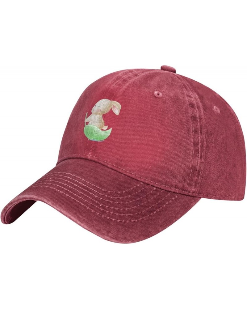 Cute Little Rabbit Standing on a Leaf Baseball Cap for Men Women Hats Adjustable Vintage Cowboy Hat Red $11.85 Cowboy Hats