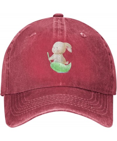 Cute Little Rabbit Standing on a Leaf Baseball Cap for Men Women Hats Adjustable Vintage Cowboy Hat Red $11.85 Cowboy Hats