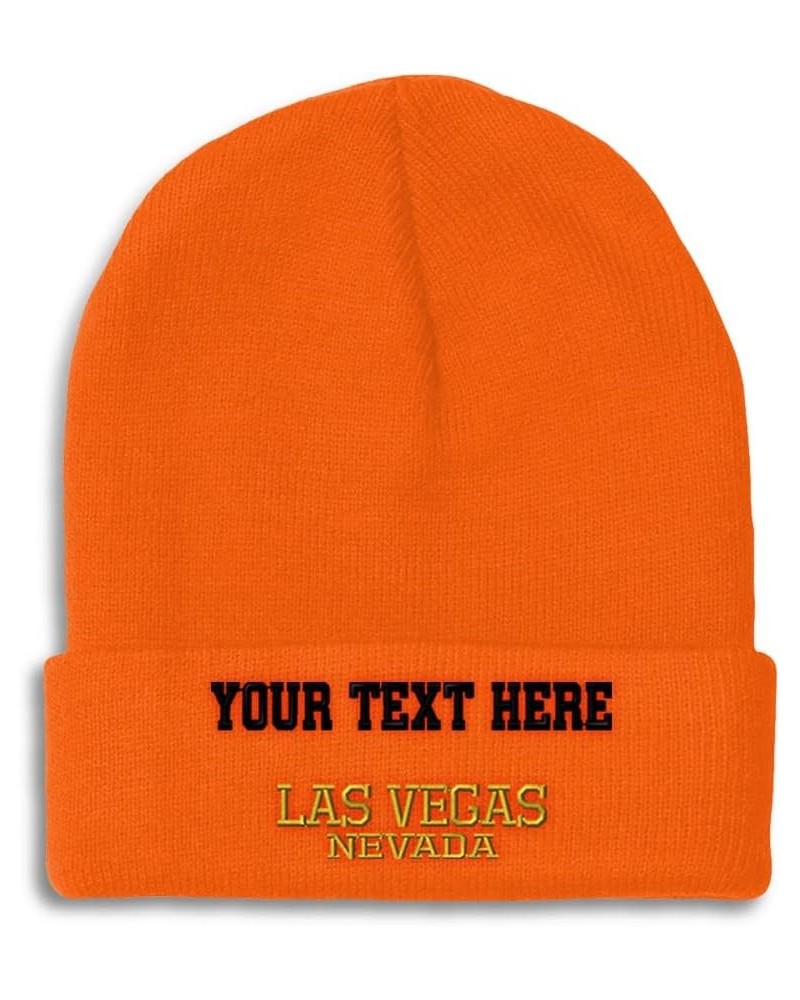 Beanies for Men Nevada Las Vegas United States Embroidery Winter Hats for Women Acrylic Skull Cap 1 Size Orange Personalized ...