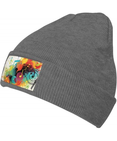 Abstract Music Themed Print Knit Beanie for Men Women Casual Knit Hat Winter Knit Cuffed Beanie Soft Hat Deep Heather $9.00 S...