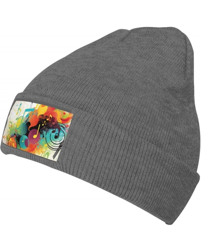 Abstract Music Themed Print Knit Beanie for Men Women Casual Knit Hat Winter Knit Cuffed Beanie Soft Hat Deep Heather $9.00 S...