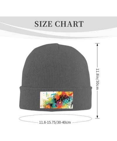 Abstract Music Themed Print Knit Beanie for Men Women Casual Knit Hat Winter Knit Cuffed Beanie Soft Hat Deep Heather $9.00 S...