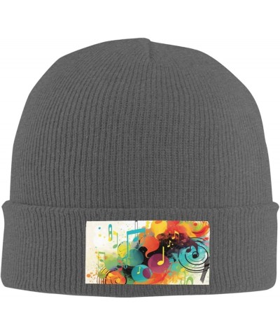 Abstract Music Themed Print Knit Beanie for Men Women Casual Knit Hat Winter Knit Cuffed Beanie Soft Hat Deep Heather $9.00 S...