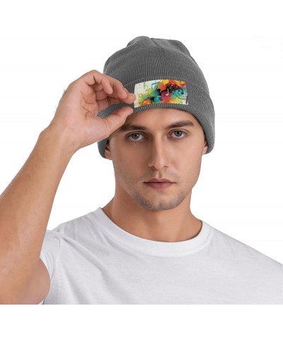 Abstract Music Themed Print Knit Beanie for Men Women Casual Knit Hat Winter Knit Cuffed Beanie Soft Hat Deep Heather $9.00 S...