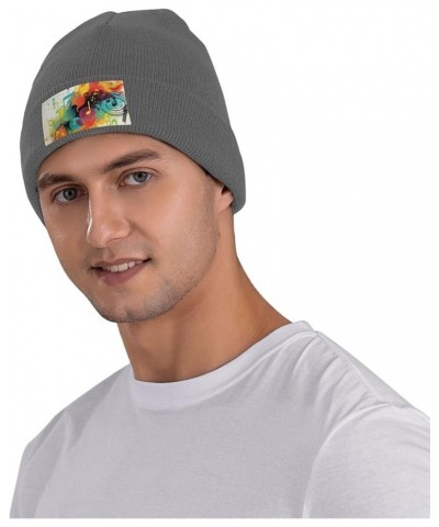 Abstract Music Themed Print Knit Beanie for Men Women Casual Knit Hat Winter Knit Cuffed Beanie Soft Hat Deep Heather $9.00 S...