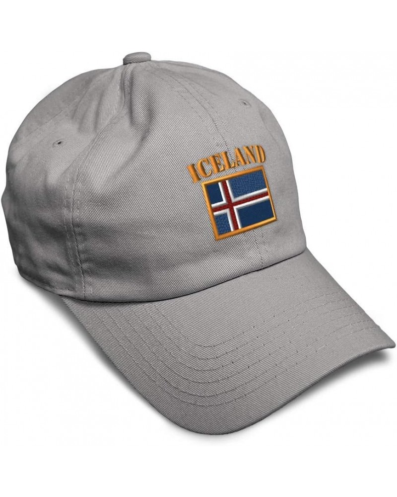 Soft Baseball Cap Iceland Flag Embroidery Flags World Cup Soccer Cotton Embroidered Dad Hats for Men & Women Light Grey Desig...